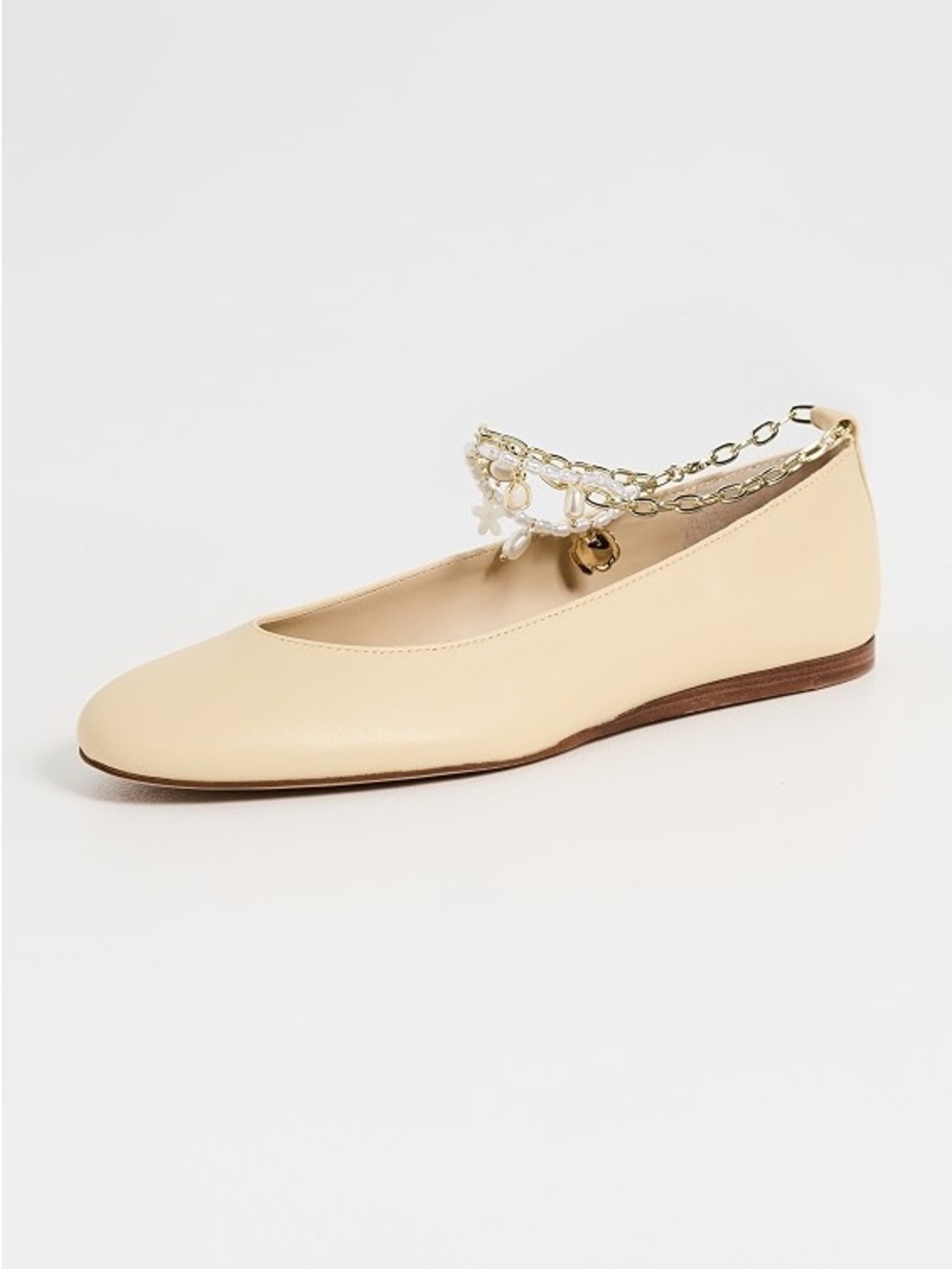 Dolce Vida Baiden Cream Ballet Flat with Pearl & Chain Ankle Strap 9.5